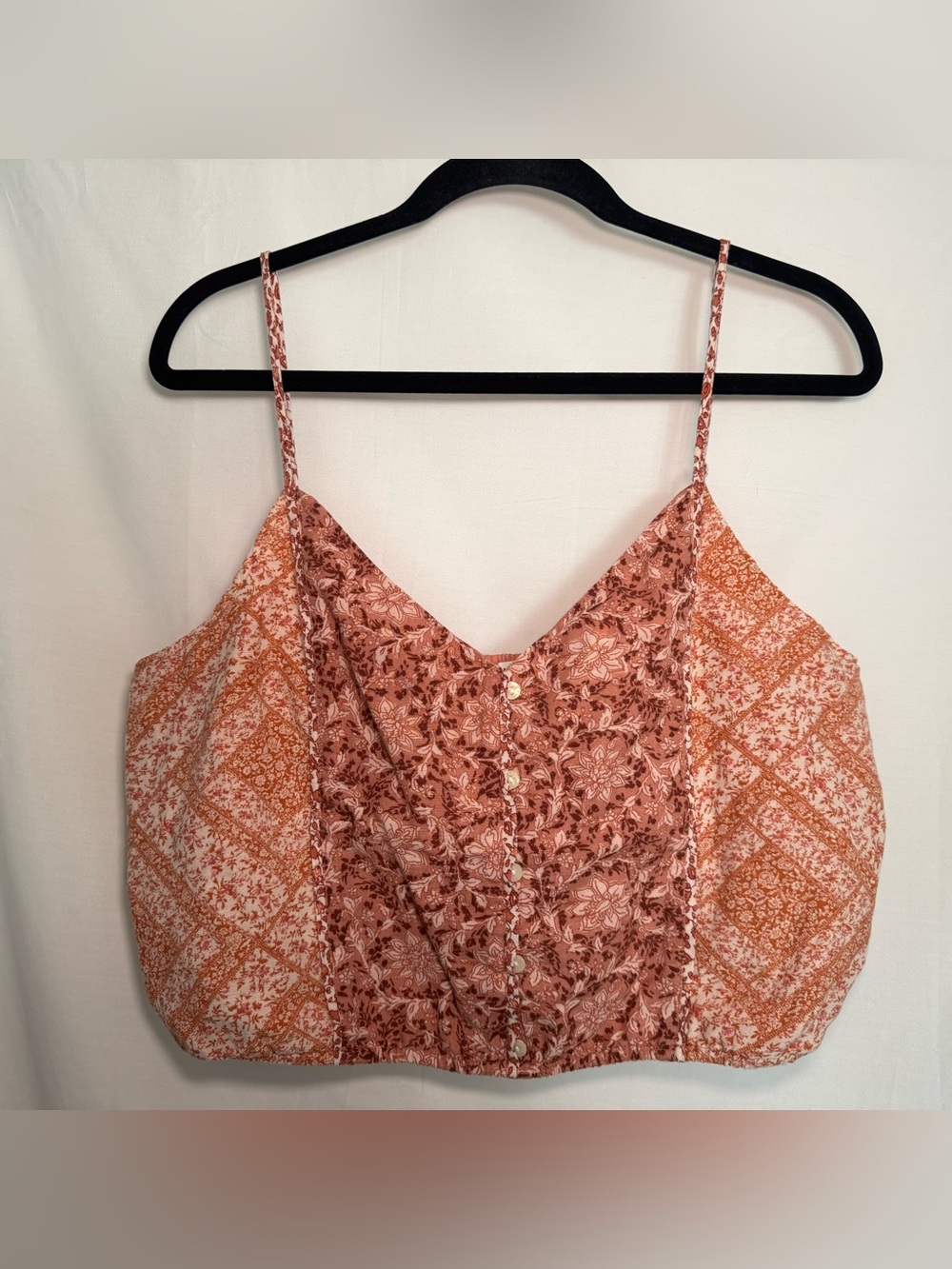 American Eagle Floral Terracotta Patchwork Crop Cami Top Size XL